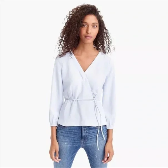 J. Crew Drapey crepe faux-wrap top Women’s 18 Light Blue - Picture 1 of 7